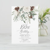 エバーグリーン 冬の100歳誕生日お祝い 招待状 (スタンド正面)