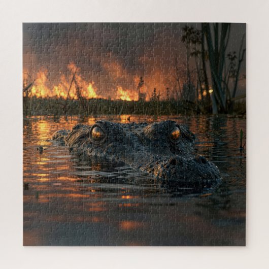 エバーグレーズの山火事のアリゲーター ジグソーパズル (縦)