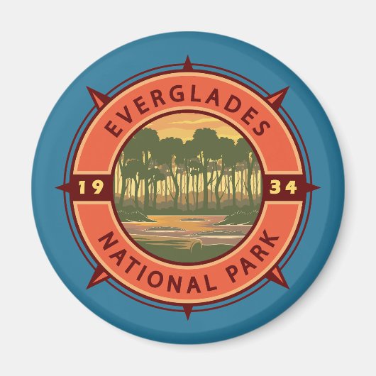 エバーグレーズナショナルパークサンセットレトロコンパス マグネット (正面)