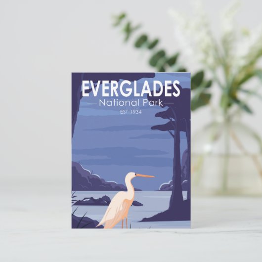 エバーグレーズナショナルパークナイトエグレットヴィンテージ ポストカード (スタンド正面)