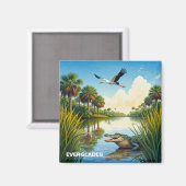 エバーグレーズナショナルパークフロリダアリゲーターヘロン マグネット (正面/裏面)