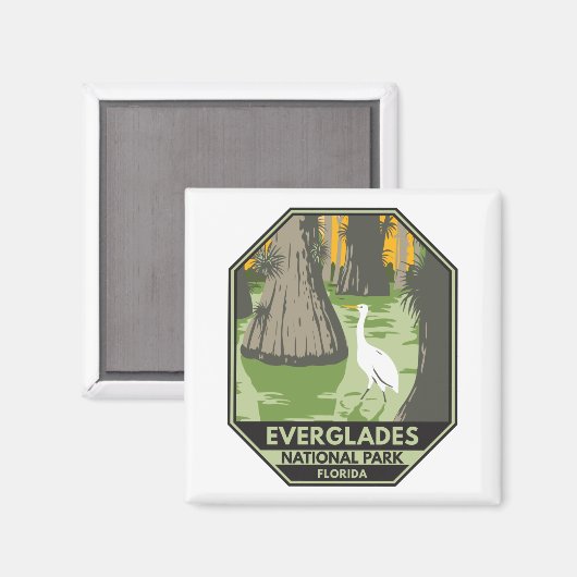エバーグレーズナショナルパークフロリダエグレトヴィンテージ マグネット (正面/裏面)