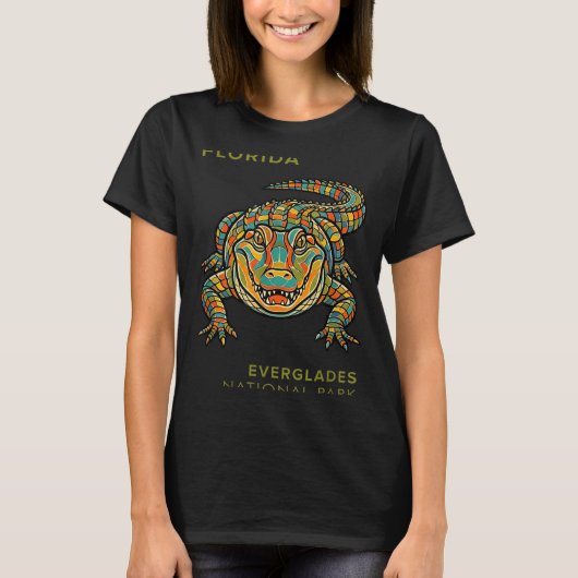 エバーグレーズ国立公園 幾何学 ワニ Tシャツ (正面)