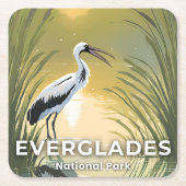 エバーグレーズ国立公園 | 水彩コウノトリ スクエアペーパーコースター (正面)