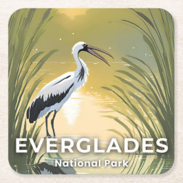 エバーグレーズ国立公園 | 水彩コウノトリ スクエアペーパーコースター
