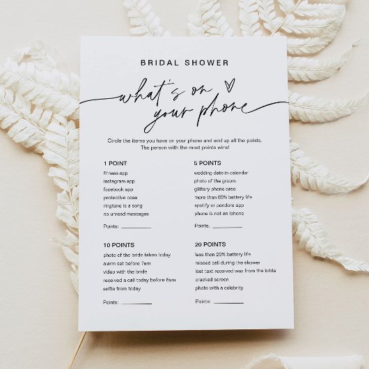 エバーレイ あなたの携帯電話に何が？  ブライダルシャワーパーティゲーム 招待状