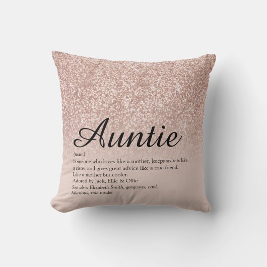 エバ最高のーおばさん叔母の定義バラ金ゴールドグリッター クッション (正面)