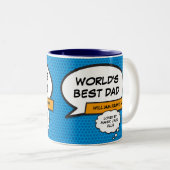エバ最高のーパパ,パパ,父おもしろい漫画ブックブルー ツートーンマグカップ (正面右)