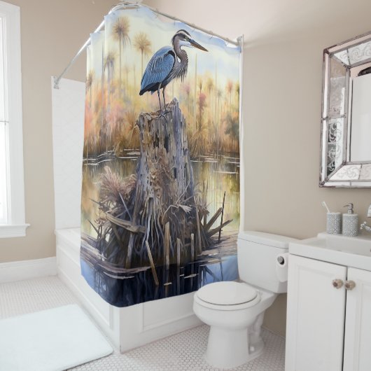 エバ素晴らしーグレーズの青いサギ シャワーカーテン (インサイチュ)
