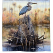 エバ素晴らしーグレーズの青いサギ シャワーカーテン (正面)