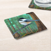 エバ素朴ーグリーンパイン《鳥》アメリカゴガラ スクエアペーパーコースター (アングル)