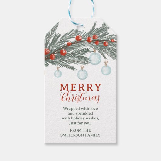 エバ素朴ーグリーンブランチ赤ベリーメリークリスマス ギフトタグ (正面)
