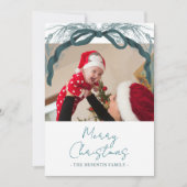 エバ素朴ーグリーンリースリボンクリスマスフォト シーズンカード (正面)