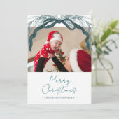 エバ素朴ーグリーンリースリボンクリスマスフォト シーズンカード (スタンド正面)