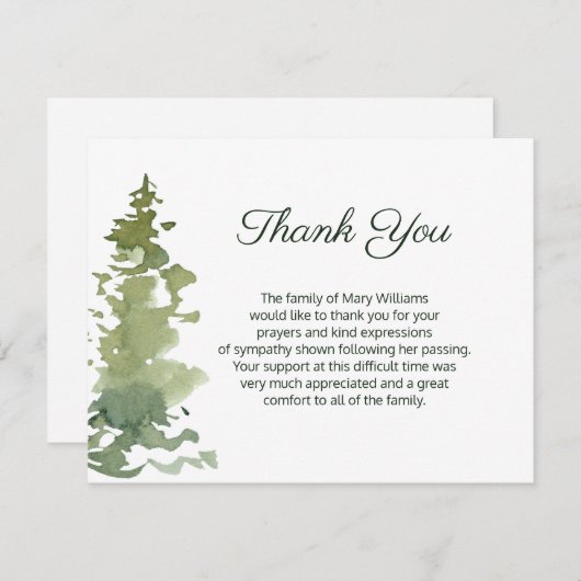 エバ素朴ーグリーン葬儀お礼ノートカード サンキューカード (正面/裏面)