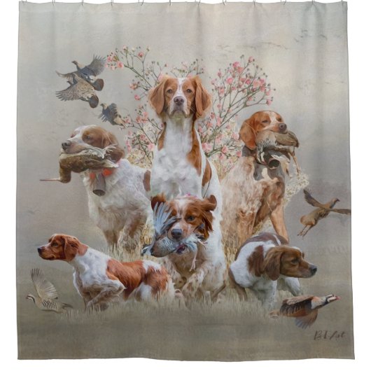 エパグヌールブレトンブリタニースパニエル犬 シャワーカーテン (正面)