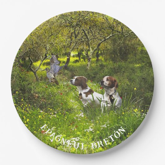 エパグヌールブレトンブリタニースパニエル犬 ペーパープレート (正面)