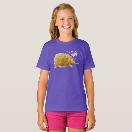 エヒドナお洒落の水彩樹林動物アート Tシャツ (正面フル)