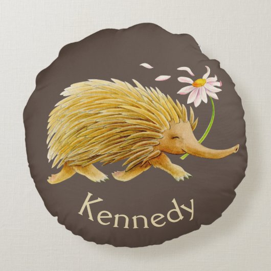 エヒドナ水彩画お洒落像枕 ラウンドクッション (裏面)