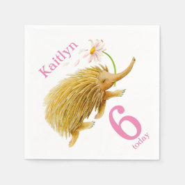 エヒドナ水彩画第6誕生日ナプキン スタンダードカクテルナプキン