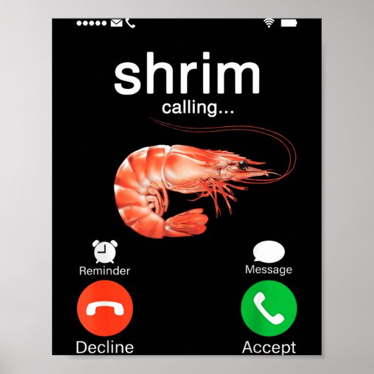 エビが電話している面白いエビと魚のミーム (フィッシュ) ポスター (正面)