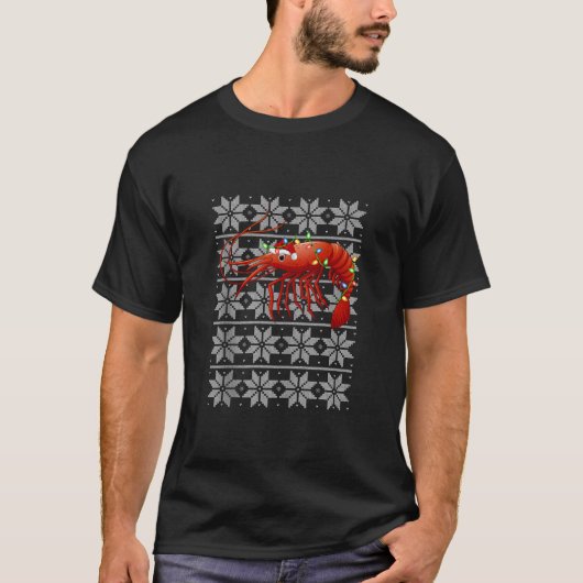 エビのクリスマスライトサンタハットエビのセーターU Tシャツ (正面)