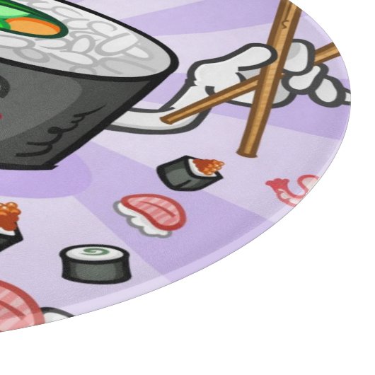 エビの多くを食べている寿司のマンガのキャラクタ カッティングボード (角)