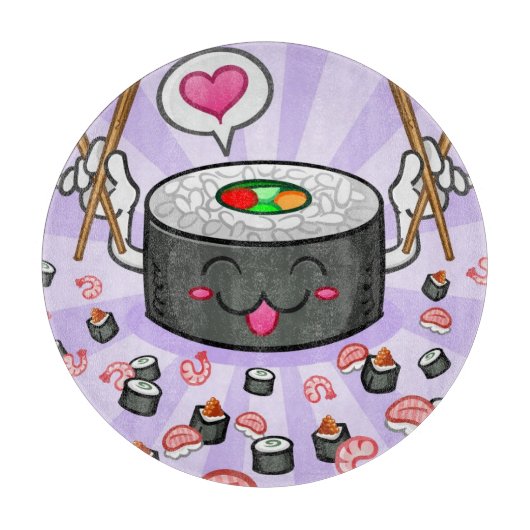 エビの多くを食べている寿司のマンガのキャラクタ カッティングボード (正面)