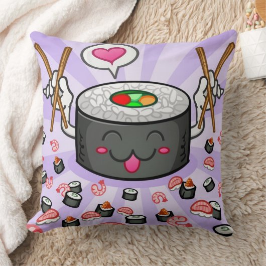 エビの多くを食べている寿司のマンガのキャラクタ クッション (ブランケット)
