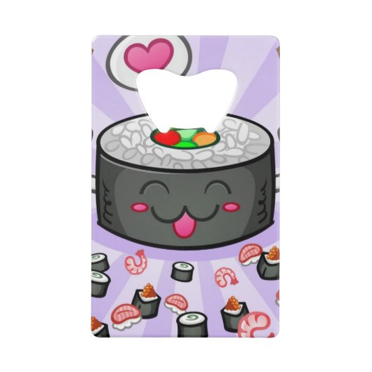 エビの多くを食べている寿司のマンガのキャラクタ クレジットカード栓抜き (正面)