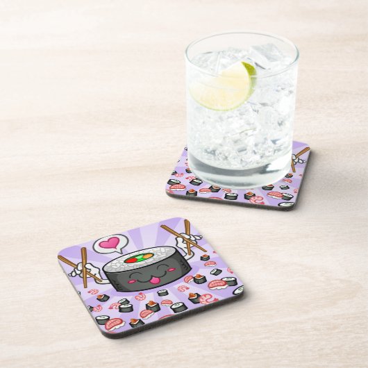 エビの多くを食べている寿司のマンガのキャラクタ コースター (右側)