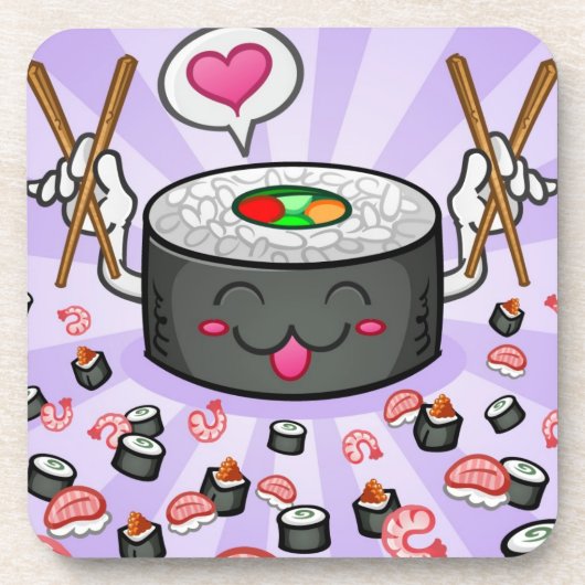 エビの多くを食べている寿司のマンガのキャラクタ コースター (正面)