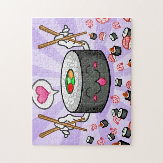 エビの多くを食べている寿司のマンガのキャラクタ ジグソーパズル (縦)