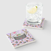 エビの多くを食べている寿司のマンガのキャラクタ ストーンコースター (横)