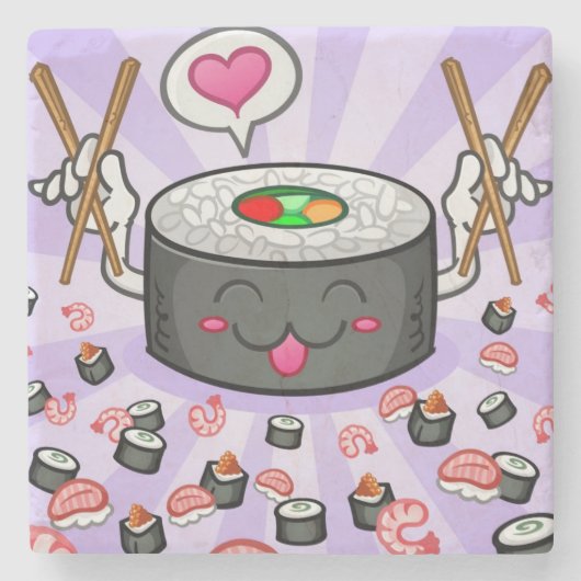 エビの多くを食べている寿司のマンガのキャラクタ ストーンコースター (正面)