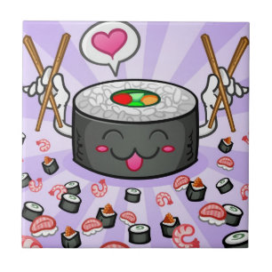 エビの多くを食べている寿司のマンガのキャラクタ タイル