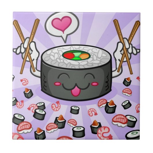 エビの多くを食べている寿司のマンガのキャラクタ タイル (正面)