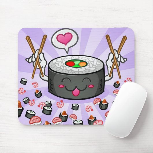 エビの多くを食べている寿司のマンガのキャラクタ マウスパッド (マウス)