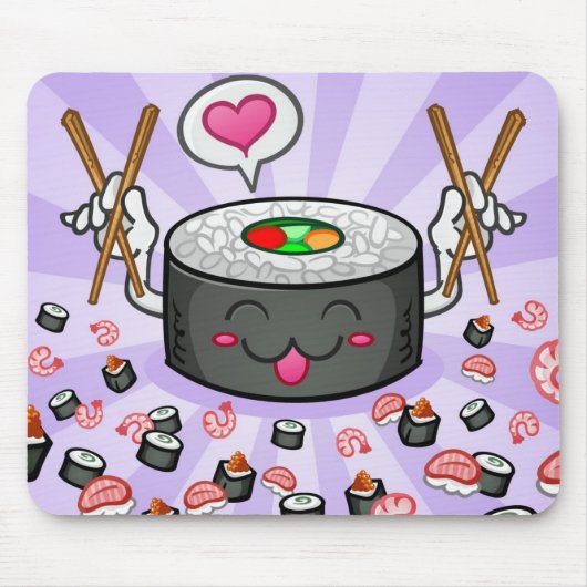 エビの多くを食べている寿司のマンガのキャラクタ マウスパッド (正面)