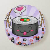 エビの多くを食べている寿司のマンガのキャラクタ ラウンドクッション (裏面)