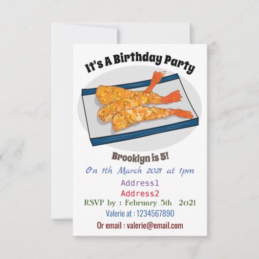 エビの天ぷら漫画イラスト 招待状 (正面)