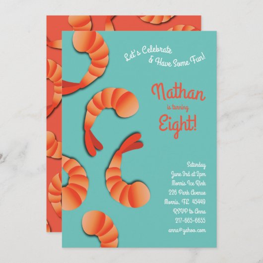 エビの子供の誕生日パーティー 招待状 (正面/裏面)