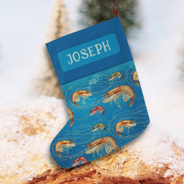 エビの水の柄のクリスマス スタイルの靴下 名前入り ラージクリスマスストッキング