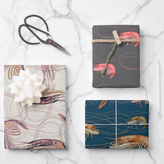 エビの海老パターン ラッピングペーパーシート (正面)