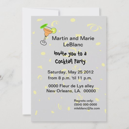 エビの漫画のカクテルのパーティの招待状 招待状 (裏面)