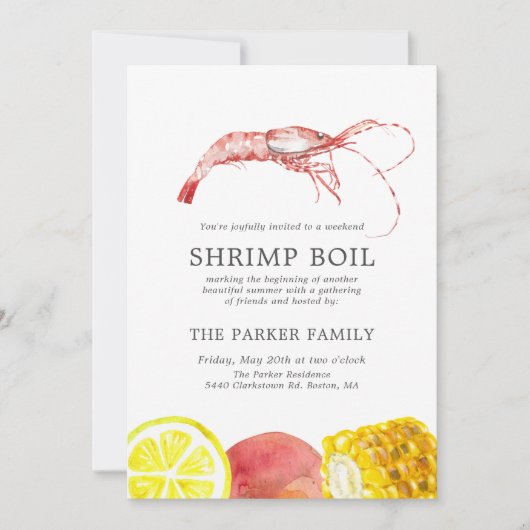 エビの煮沸 |シーフードをテーマにしたパーティー 招待状 (正面)