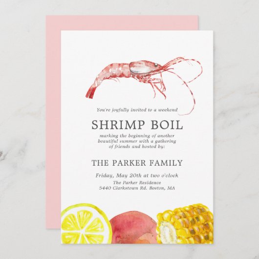 エビの煮沸 |シーフードをテーマにしたパーティー 招待状 (正面/裏面)