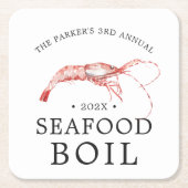 エビの煮沸 | シーフードボイルをテーマにしたパーティー スクエアペーパーコースター (正面)