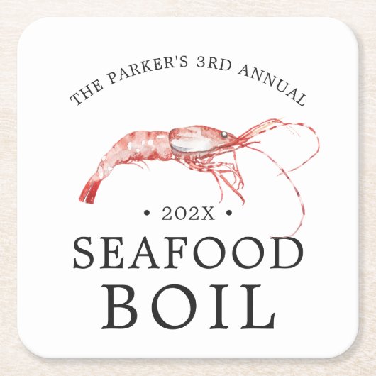 エビの煮沸 | シーフードボイルをテーマにしたパーティー スクエアペーパーコースター (正面)