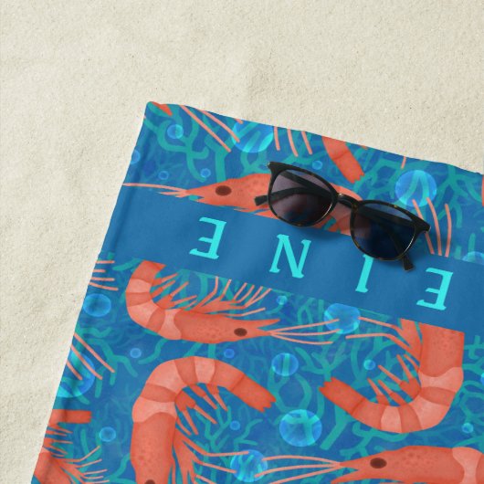 エビの車海老の珊瑚の海の泡沿岸海の青 ビーチタオル (インサイチュ)